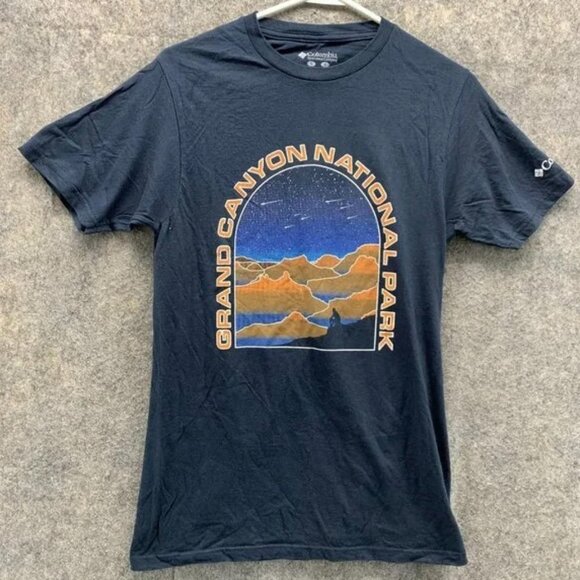 Columbia Shirt Mens Small Blue Navy Crewneck Grand Canyon Print Tee Casual - Picture 1 of 11